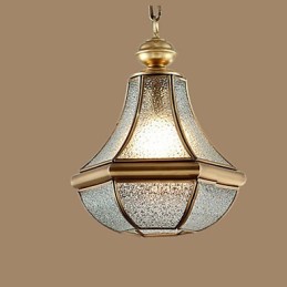 Lámpara colgante pequeña estilo country americano, de cobre y vidrio simple.