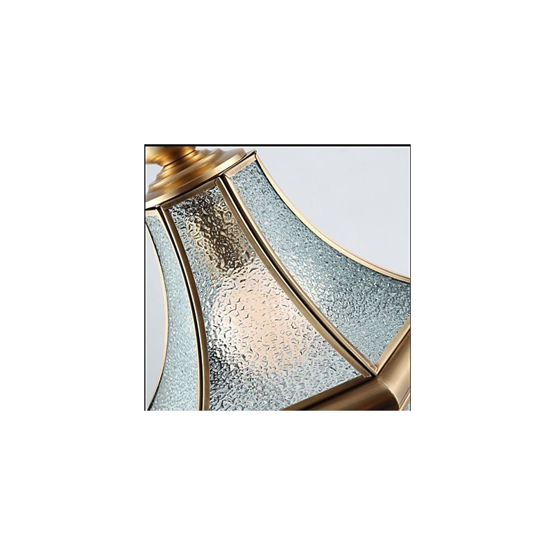 Lámpara colgante pequeña estilo country americano, de cobre y vidrio simple.