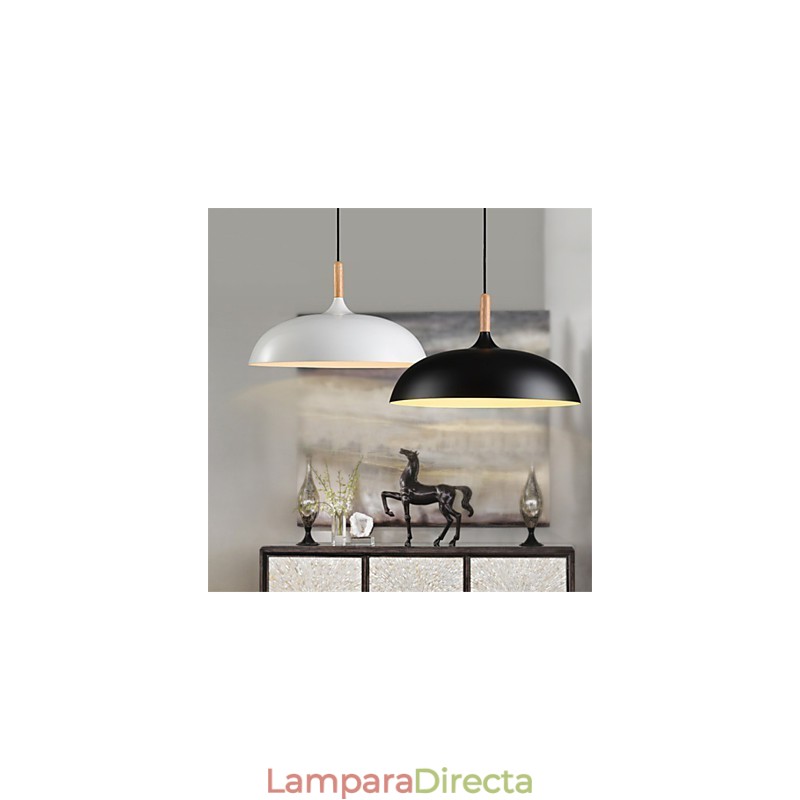 Lámpara colgante retro de madera y metal para cafetería.