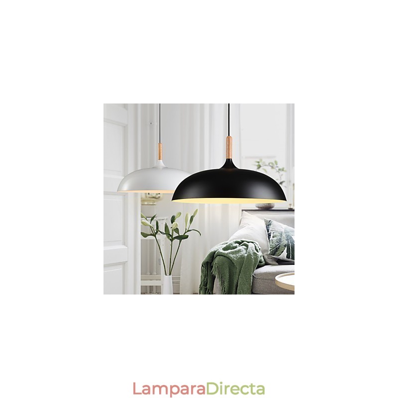 Lámpara colgante retro de madera y metal para cafetería.